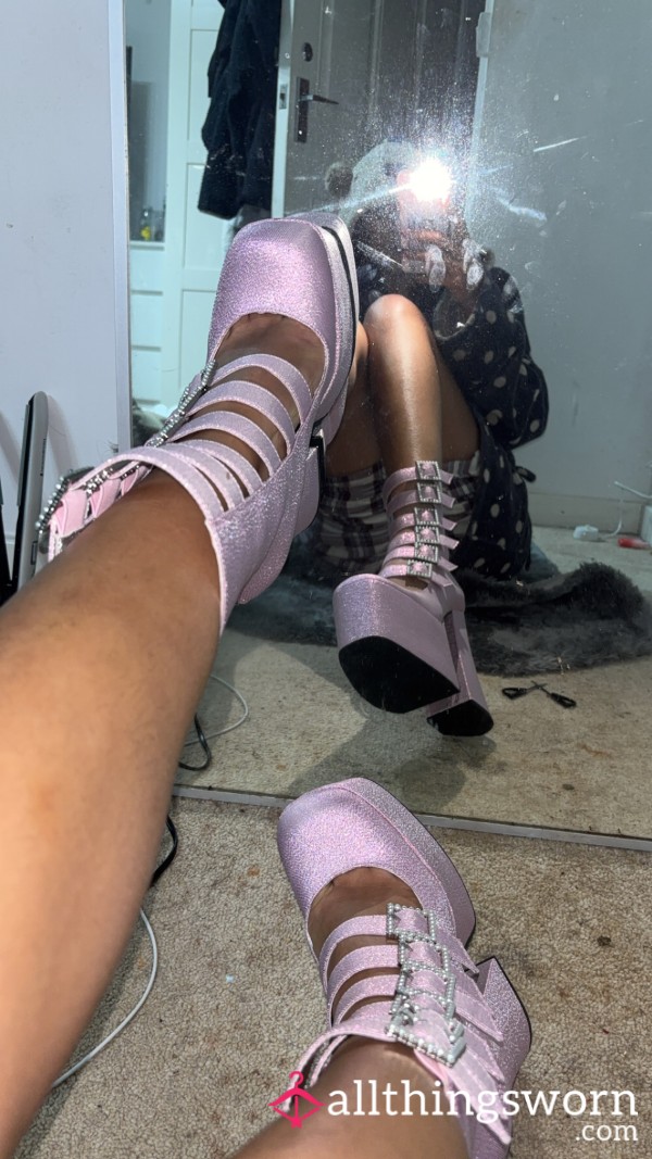Pink Sparkly Platform Boots 💖