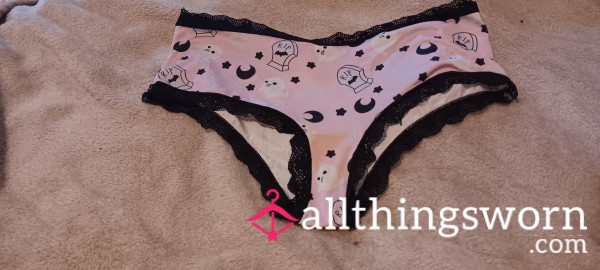 Pink Sp**ky Halloween Spandex Cheeky Panties W/ Lace Trim Size- L