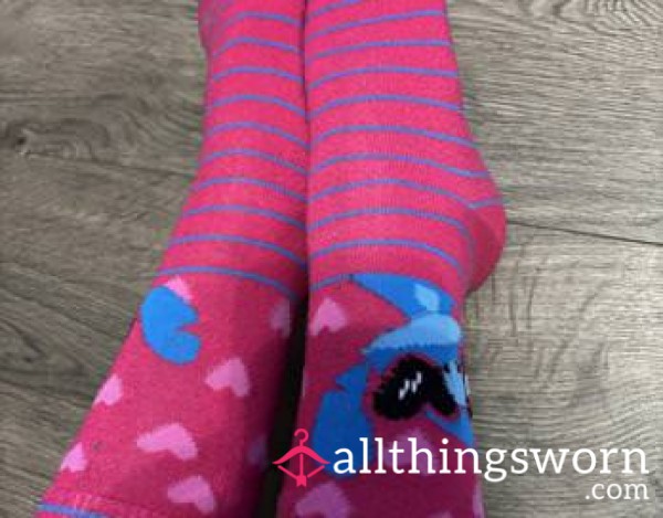 Pink Stitch Socks With Hearts