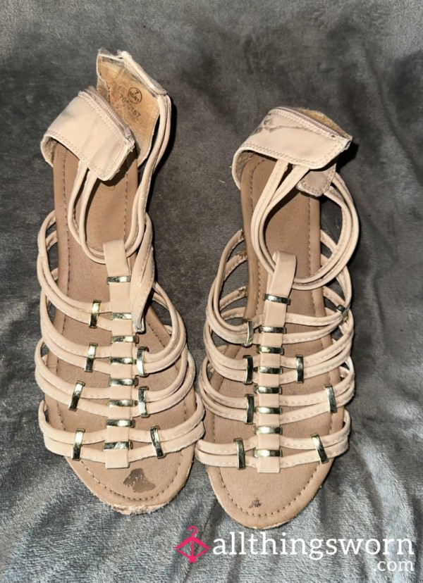 Pink Strappy Sandals, Dirty - Heavily Worn