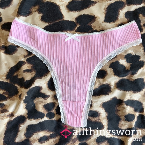Pink Ribbed Lace Thong - 24hrs Wear Included
