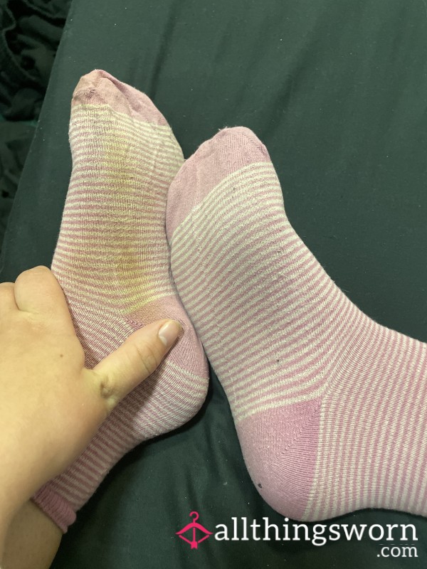 Pink Striped Crew Socks