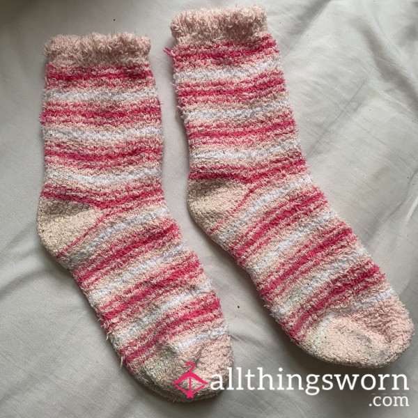 Pink Striped Fluffy Socks💗