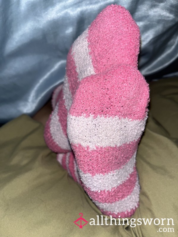 Pink Striped Fuzzy Socks