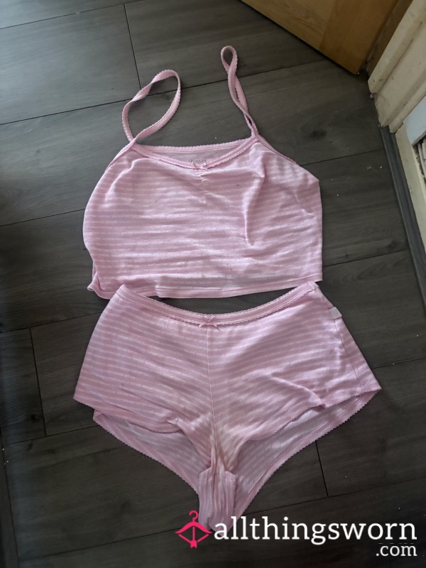 Pink Striped Pyjama Set – Well Worn – Size S/M