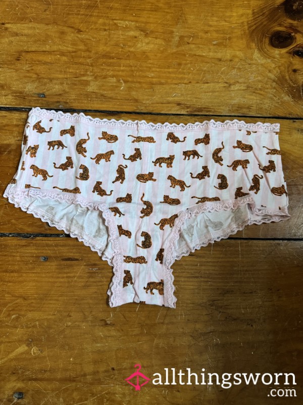 💖🐅 Pink Striped Tiger Print Cheekies, VS, Size XXL