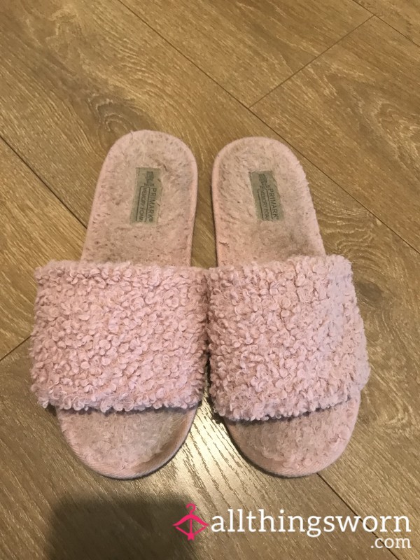 Pink Sweat Stained Dirty Size 8 Ladies Slippers - Sweat Marks & Scent, Perfect For That Foot Fantasy
