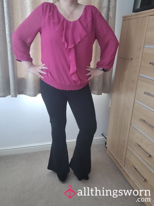 Pink Top And Black Boot Leg Pants