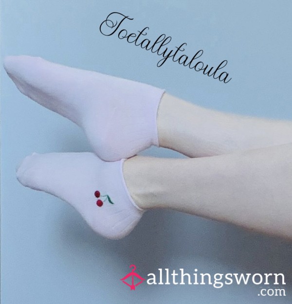 Pink Trainer Socks With Cherry Embroidery 🍒