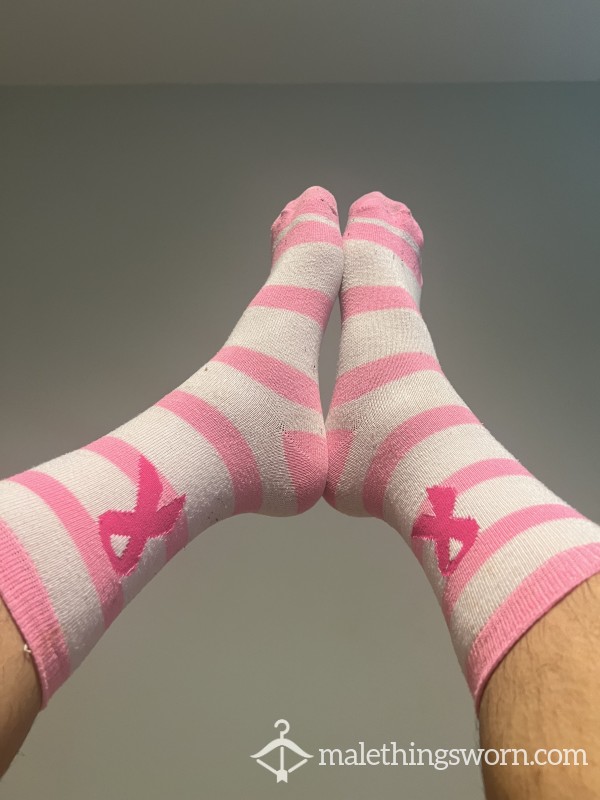 Pink White Breast Cancer Awareness Socks Stripes