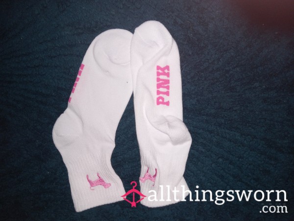 Pink White Crew Socks