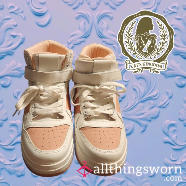 Pink & White Hi-top Sneakers | Size 10