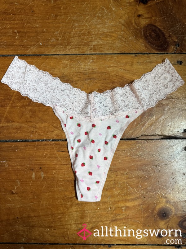 🩷🍓 Pink With Strawberry, Print, Cotton Thong, XXL, VS