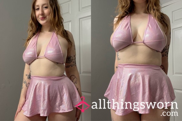 💖Pink WORN Sparkle Bra&Skirt Set💖