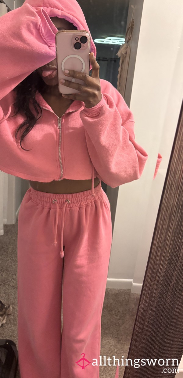 Pink XS Fashion Nova Sweat Suit Crop- Hoodie And Sweatpants