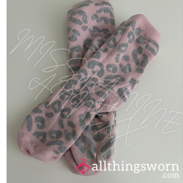 Pink/Grey Leopard Print Socks