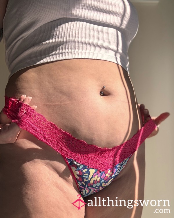 Pinky Lacy Multicoloured Thong - Ready To Wear