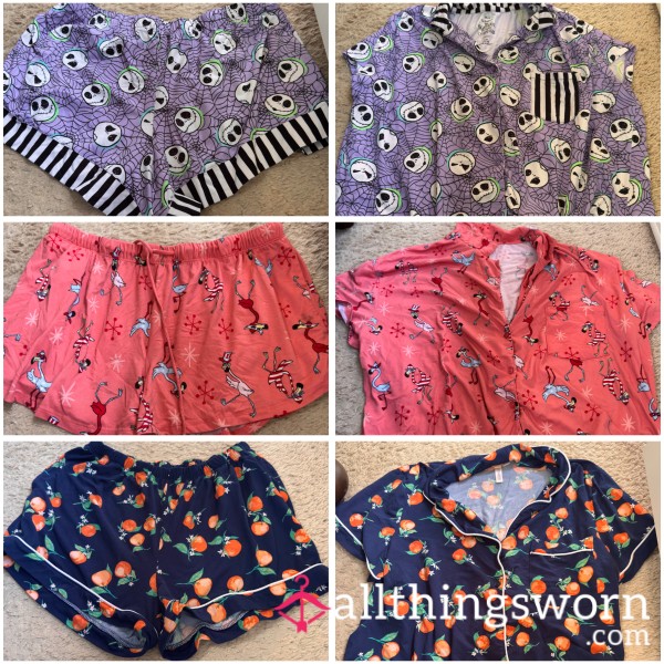 PJ Sets With Booty Shorts And Bu*ton Up Top Colorful S**y
