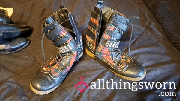 Plaid And Black Boots