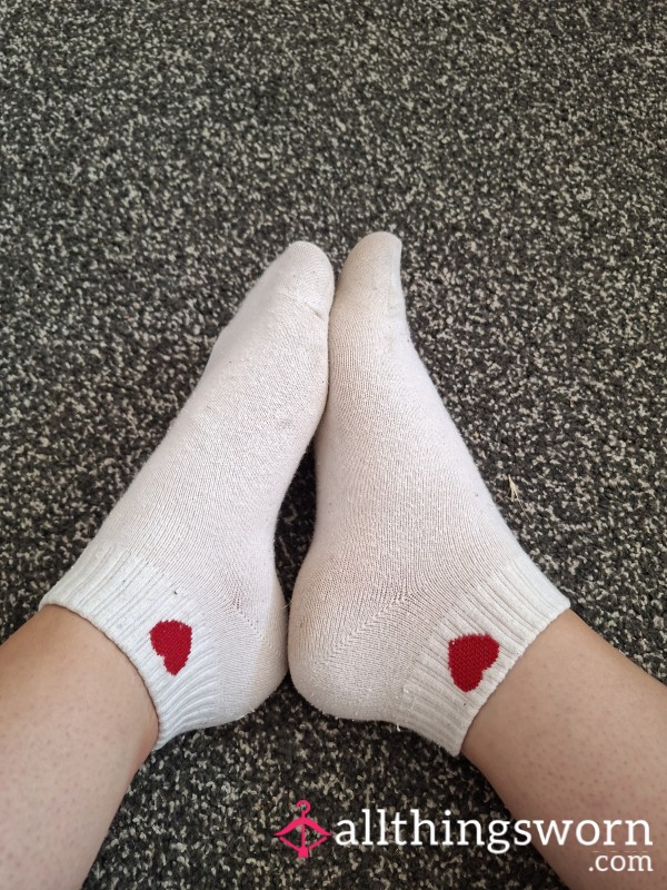 Plain White And Red Love Heart Design Socks