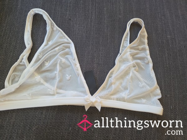 Playboy Bra White See Through With Bunny Accents Size Extra Large