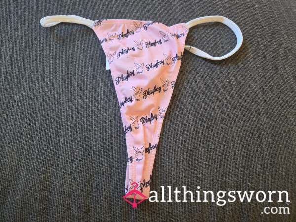 Playboy Pink And Black Thong With White Straps Size Extra Large