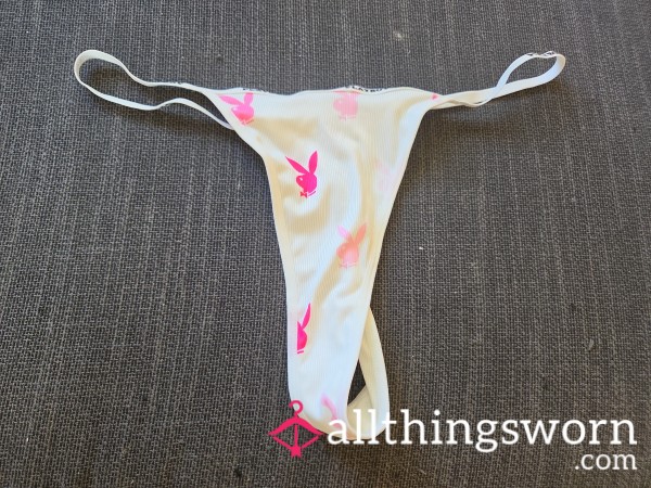 Playboy Thong White With Pink Accents