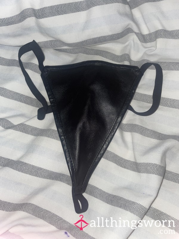Pleather Black Thong