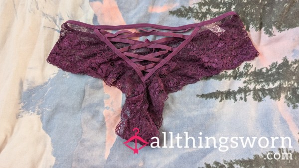 💜 Plum Criss-cross B*m Brazilian Lace Panties