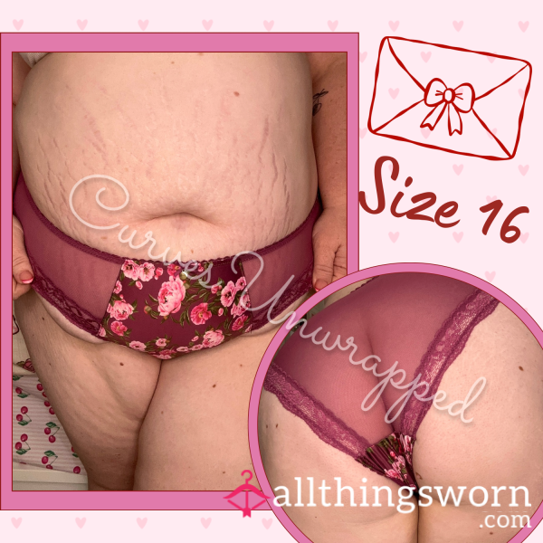 🌸 Plum Flor*l Satin & Lace Panties ~ Size 16 🌸