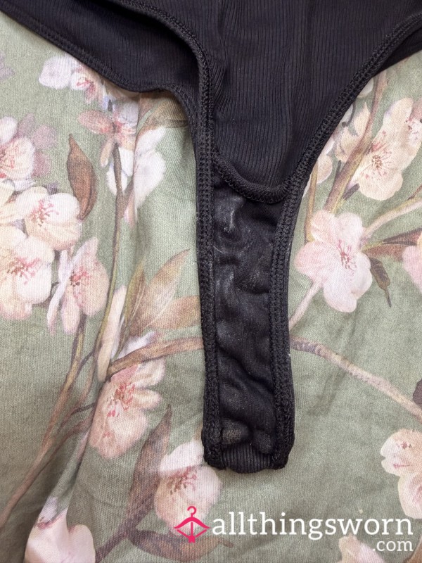Plus Size Black Messy Thong Creamy