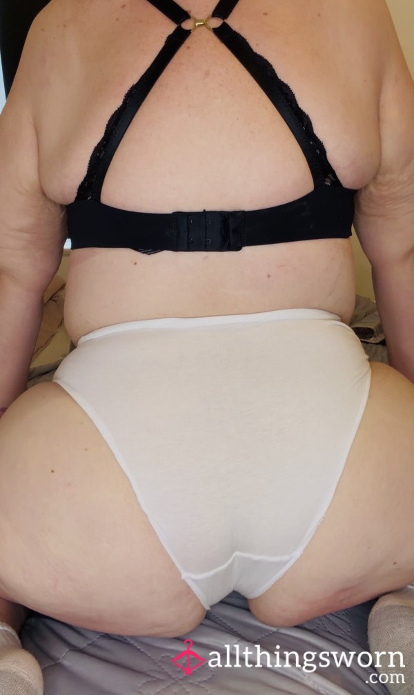 Plus Size MILF White Cotton Granny Pants – Worn All Day 🍒