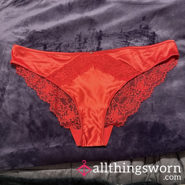 Plus Size S**y Red Satin Panties With Lace Detail
