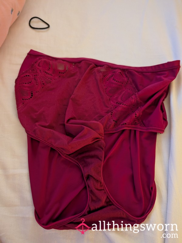 Plus Size Worn Full Brief Pink Lacy Panties