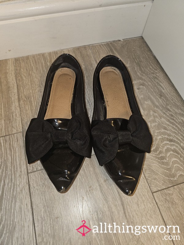🥿Worn Pointy Flat Black Work Shoes🎀