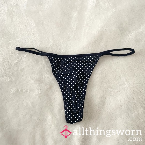 Polka Dot Black Tiny Strap Thong XS