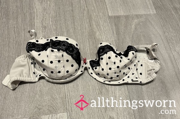 Polka Dot Black & White Bra Worn 32DD