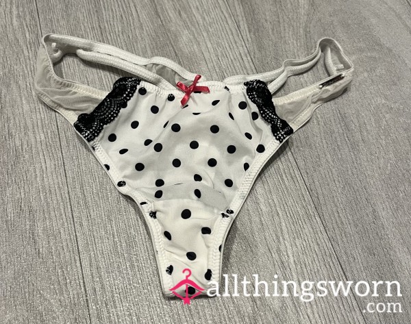 Polka Dot Black & White Well Worn Thong UK10