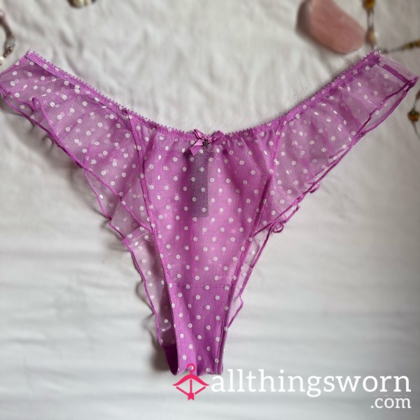 Savage X Polka-dotted Pink Mesh Brazilian Panty