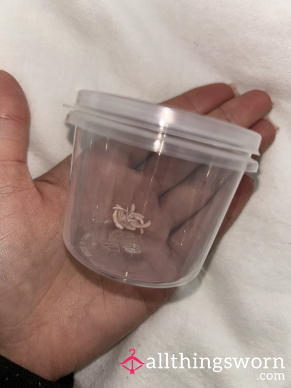 Pot Of My Trimmed Acrylic Nails