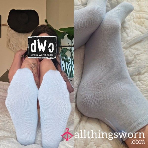 Powder Blue Cotton Socks With Blue Bow 🥹🤭🩵 48 Hour Wear