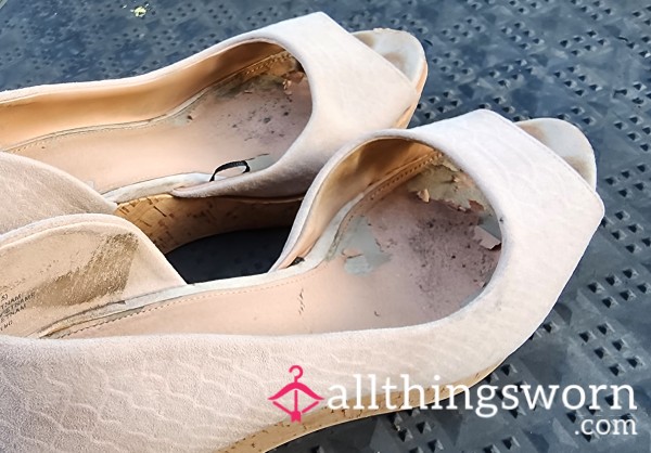 Powder Pink Suede Heels, Well Worn