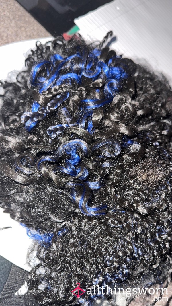 ✨ Pre-Loved Blue & Black Curly Braid Extensions (2 Months Worn) ✨