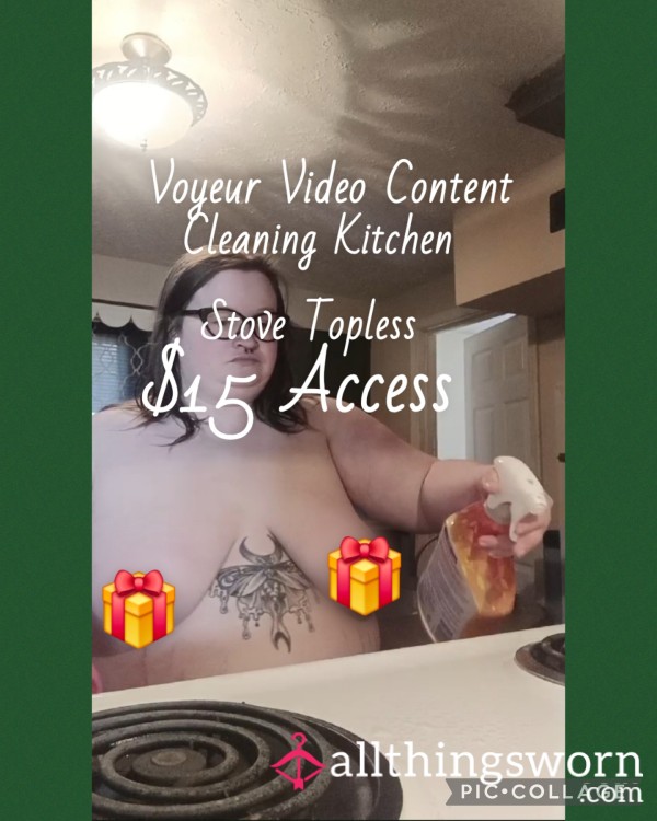 Premade Voyeur Video Content: Watch Me Clean My Kitchen Stove Topless