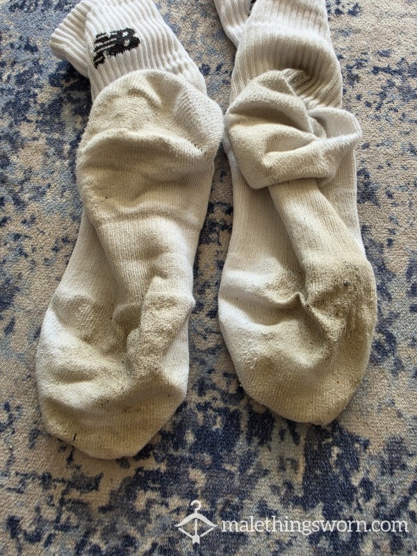 Premium Worn White New Balance Crew Socks (Well-Used, Authentic Wear)