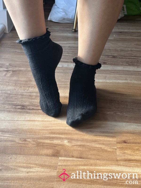 Pretty Black Frilly Socks 24 Hour Wear. Extra Sweaty And Smelly