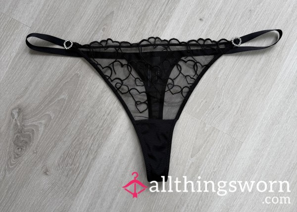 Pretty Black Heart Thong
