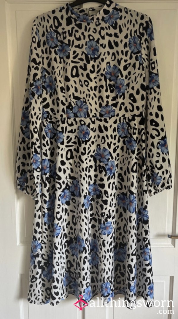 Pretty Blue Flor*l And Animal Print Dress