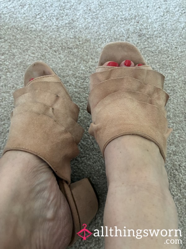 Pretty Blush Pink Block Heel Slip On Sandals