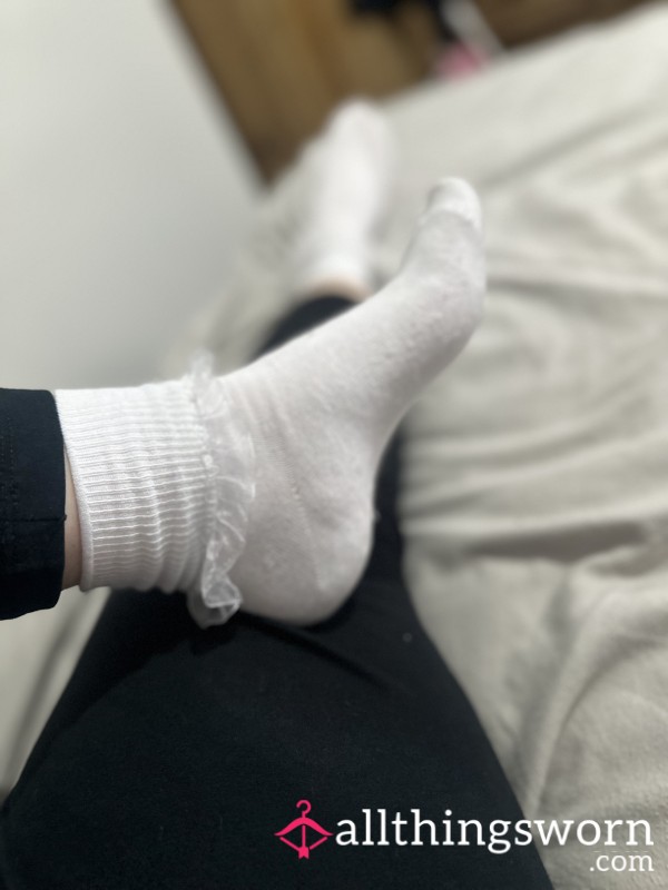 Pretty Frilly White Worn Socks 48 Hr Wear